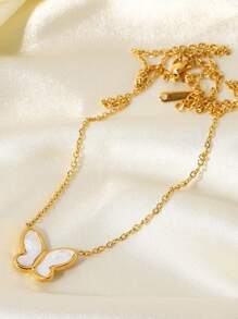 1入組時尚不銹鋼蝴蝶墜飾項鍊適合女士日常裝飾 - 彩色 - 查看 4