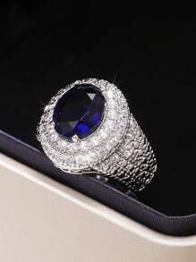 1 件迷人方晶锆石装饰戒指，适合女士，情人节礼物，妈妈，母亲，母亲节，礼物 - 藍色 - 查看 7