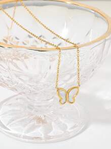 1入組時尚不銹鋼蝴蝶墜飾項鍊適合女士日常裝飾 - 彩色 - 查看 9