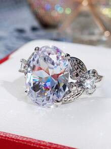 1 Chiếc Nhẫn Trang Trí Đính Đá Cubic Zirconia Quyến Rũ Dành Cho Nữ Cho Món Quà Ngày Lễ Tình Nhân - Bạc - Xem 3