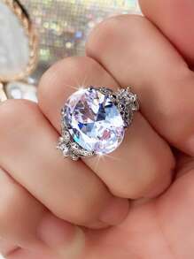 1 Chiếc Nhẫn Trang Trí Đính Đá Cubic Zirconia Quyến Rũ Dành Cho Nữ Cho Món Quà Ngày Lễ Tình Nhân - Bạc - Xem 4