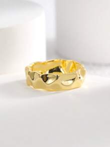 Charm-In 金色锤纹不对称女士戒指，独特别致的设计，适合日常佩戴和外出 - 金黃色 - 查看 3