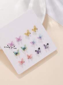 6對/套時尚蝴蝶設計耳釘適合女士日常裝飾 - 彩色 - 查看 3