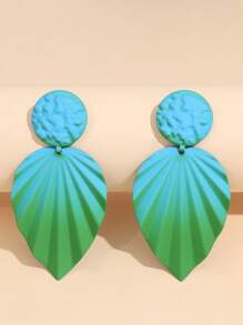 1 đôi bông tai hình chiếc lá sắt thời trang dành cho nữ để trang trí hàng ngày - màu xanh lá - Xem 1