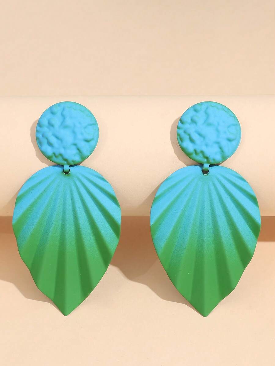 1 đôi bông tai hình chiếc lá sắt thời trang dành cho nữ để trang trí hàng ngày - màu xanh lá - Xem 1