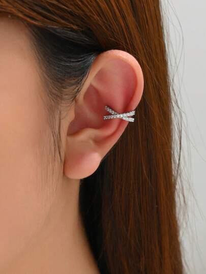 1pc Criss Cross Shaped Cubic Zirconia Ear Cuff Copper Jewelry
