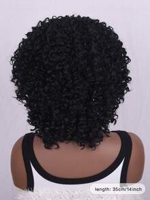 圓蓬式髮型短卷人造假髮帶劉海 - 黑色 - 查看 2