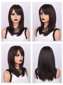 中等直筒人造假髮帶劉海 - 棕色 - 查看 5