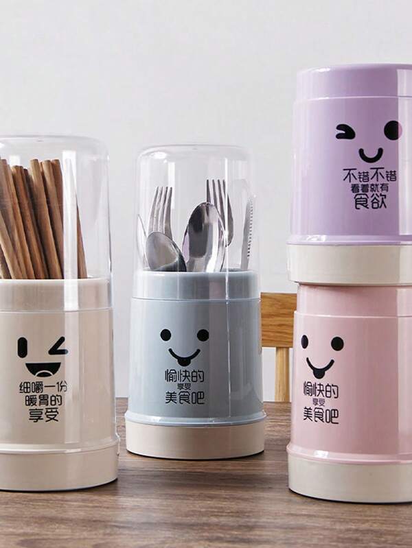 1pc Multi-Function Chopsticks Stand Drainer Holder Rack, Kitchen Dining Utensils Storage Box With Lid, Random Color & Pattern