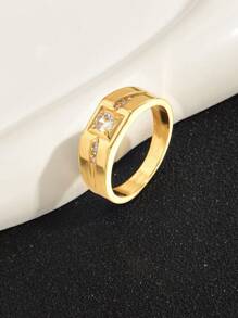 1入組簡約風格嘻哈趨勢方晶鋯石男士戒指銅首飾類 - 金黃色 - 查看 1