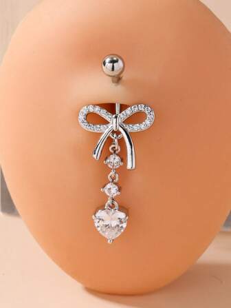 1pc Belly Ring With Cubic Zirconia & Bow Design Valentines,Mom,Mother,Mother's Day,Gift