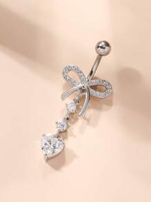 1pc Cincin Perut Dengan Cubic Zirconia & Desain Busur - Perak - View 2
