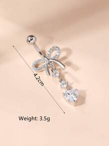 1pc Cincin Perut Dengan Cubic Zirconia & Desain Busur - Perak - View 3