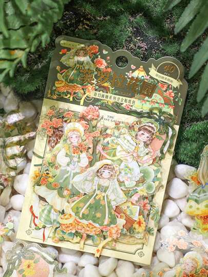 SIMNO 40入組花卉和人物設計什錦貼紙可愛多用途貼紙適用於DIY工藝品、裝飾品、手帳