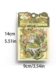 SIMNO 40入組花卉和人物設計什錦貼紙可愛多用途貼紙適用於DIY工藝品、裝飾品、手帳 - 綠色 - 查看 3