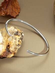 Charm-In 1入組金色鍍氧化鋯鑲嵌打開結尾手鐲手環適合女士 - 銀色 - 查看 1