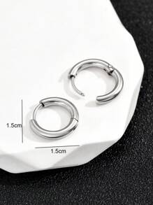1對時尚不銹鋼極簡圓耳環適合男士日常裝飾 - 銀色 - 查看 3