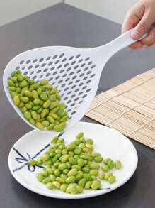 1入組塑料漏勺勺子現代主義素色多功能勺子長柄廚房用勺子 - 白色 - 查看 5