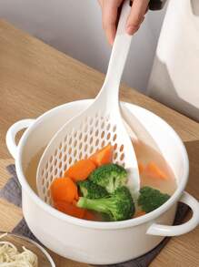 1入組塑料漏勺勺子現代主義素色多功能勺子長柄廚房用勺子 - 白色 - 查看 6