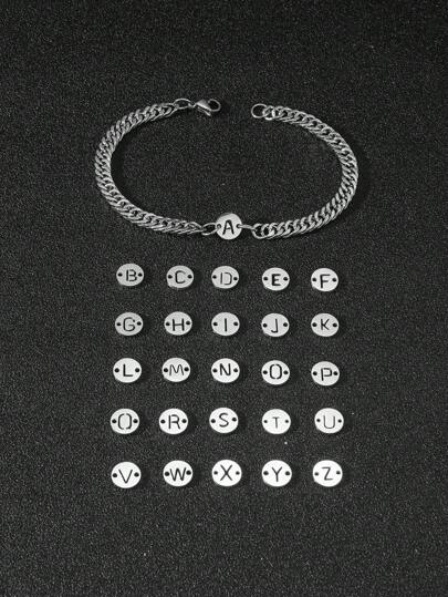 1入組時尚不銹鋼字母裝飾手鏈適合女士適用於日常