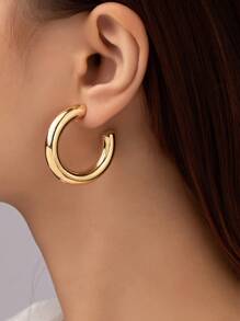 極簡開口耳環 - 金黃色 - 查看 1