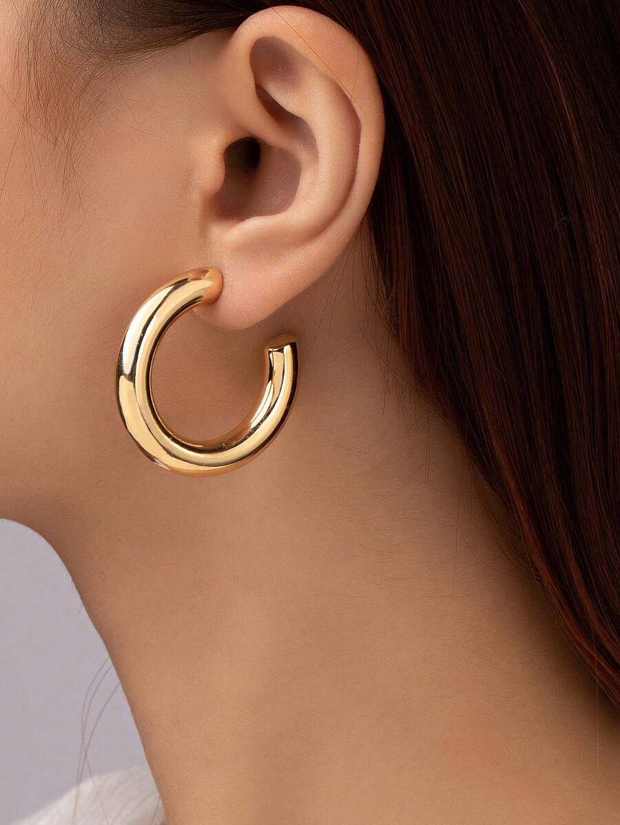 極簡開口耳環 - 金黃色 - 查看 1
