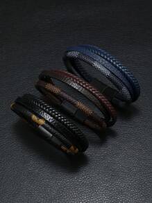 Pulsera trenzada de poliuretano PU para hombres de moda y popular para regalo de joyería y para una apariencia elegante - Café integral - Ver 1