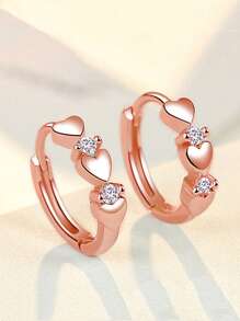1对时尚立方氧化锆心形装饰耳环，适合女士日常佩戴 - 玫瑰金 - 查看 2