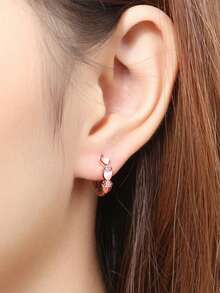 1对时尚立方氧化锆心形装饰耳环，适合女士日常佩戴 - 玫瑰金 - 查看 6