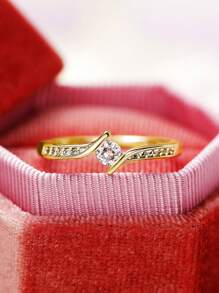 1pc Glamorous Cubic Zirconia Decor Ring For Women For Valentine's Day Gift,Mom,Mother,Mother's Day,Gift