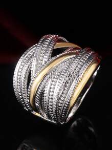 1 pieza Anillo cruzado con capas de moda para mujeres, regalo del Día de San Valentín, para mamá, madre, Día de la Madre - Multicolor - Ver 2