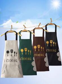 1入組廚具印花字母圖案滌綸咖啡防水圍裙 - 咖啡棕 - 查看 4