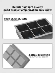 1pc Reusable Silicone Ice Cube Mould, Casual Square Ice Cube Maker Tray For Home - Grey - View 3