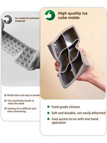 1pc Reusable Silicone Ice Cube Mould, Casual Square Ice Cube Maker Tray For Home - Grey - View 4