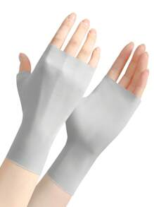 1pair Sun Protection Half-finger Ice Silk Cycling Gloves - Grey - View 1