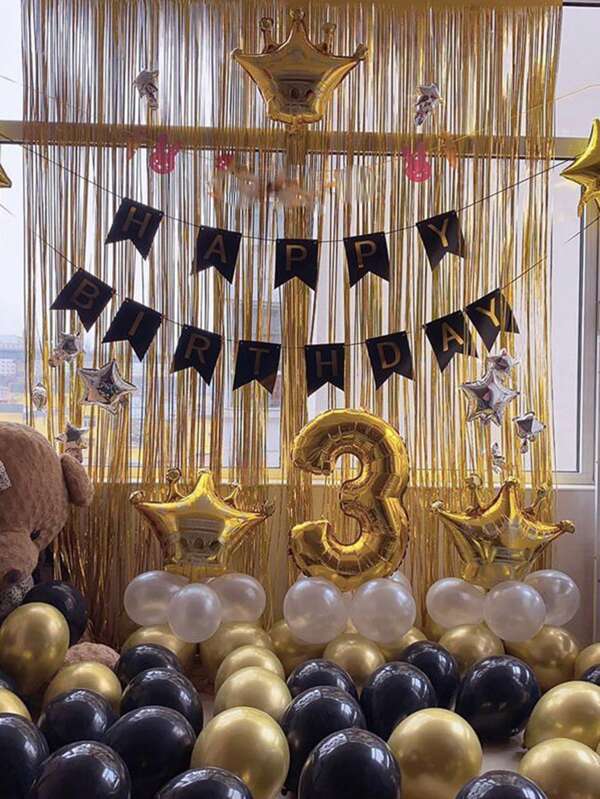 1pc Random Color Glitter PET Tassel Curtain, Modern Metallic Foil Curtain For Party