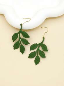 1對時尚鐵樹葉耳墜適合女士日常裝飾 - 綠色 - 查看 4