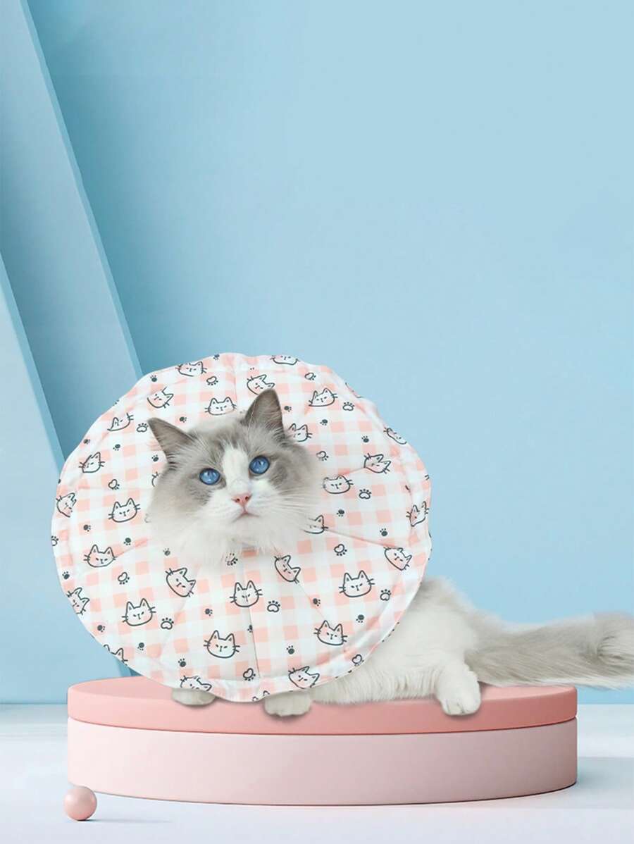 1pc Cat Print Pet Recovery Collar For Cat And Dog For Prevent Licking - Multicolor - View 1