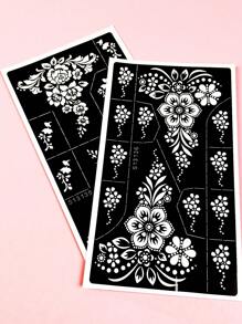 2 tờ Giấy dán hình xăm in hoa - màu đen - Xem 6