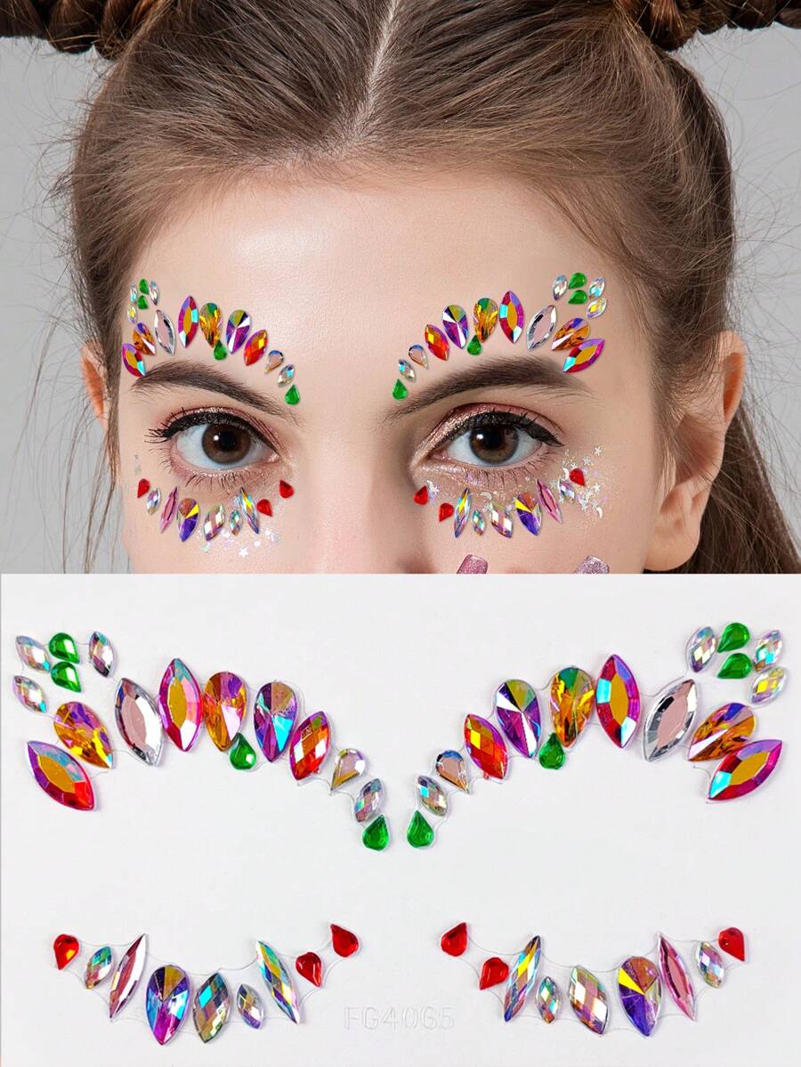 1sheet Geometric Rhinestone Face Tattoo Sticker - Multicolor - View 1