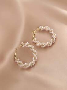 High-End Luxury Elegant Circular Pearl Earrings, 2025 New Design Women's Earrings, Unique Stylish Earrings - Gold - View 3