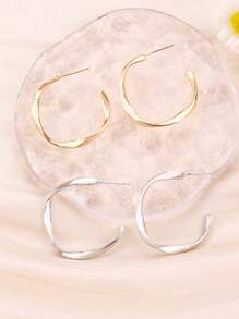 2 cặp/bộ Bông tai dạng vòng có ren thời trang cho nữ - Nhiều màu - Xem 1