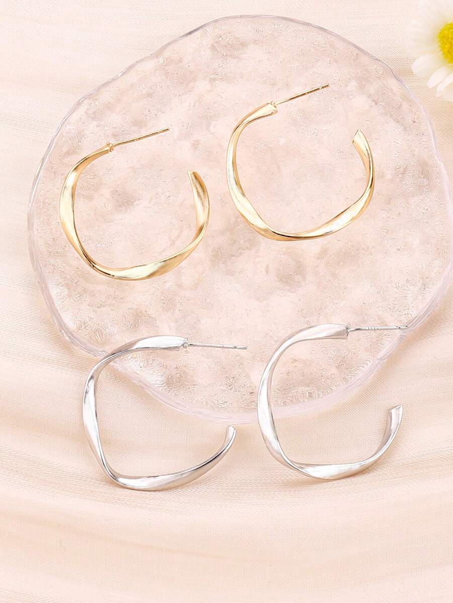 2 cặp/bộ Bông tai dạng vòng có ren thời trang cho nữ - Nhiều màu - Xem 1