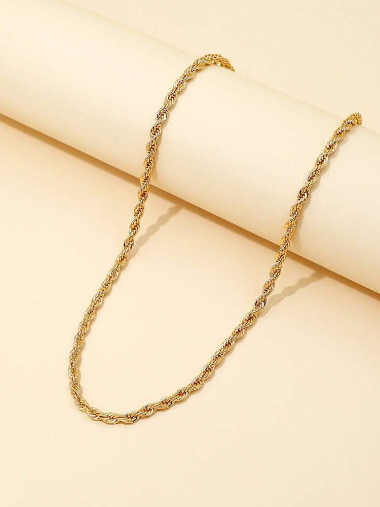 สร้อยคอ แบบโซ่ เดี่ยว หลายชั้น มีเท็กซ์เจอร์ เชือกถัก สำหรับ ผู้หญิง , เรียบง่าย & แฟชั่น ปาร์ตี้ ไหปลาร้า โซ่ 1 ชิ้น - สีเหลืองทอง - ดู 3