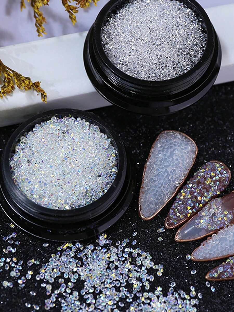 1box 3D Glitter Rhinestone Micro Bead Nail Art Decoration - White - View 1