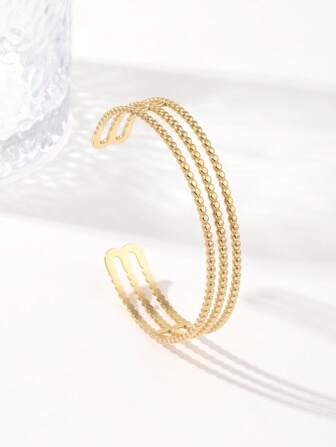 1 pièce Bracelet mode en acier inoxydable minimaliste multicouche structuré pour femme pour quotidien