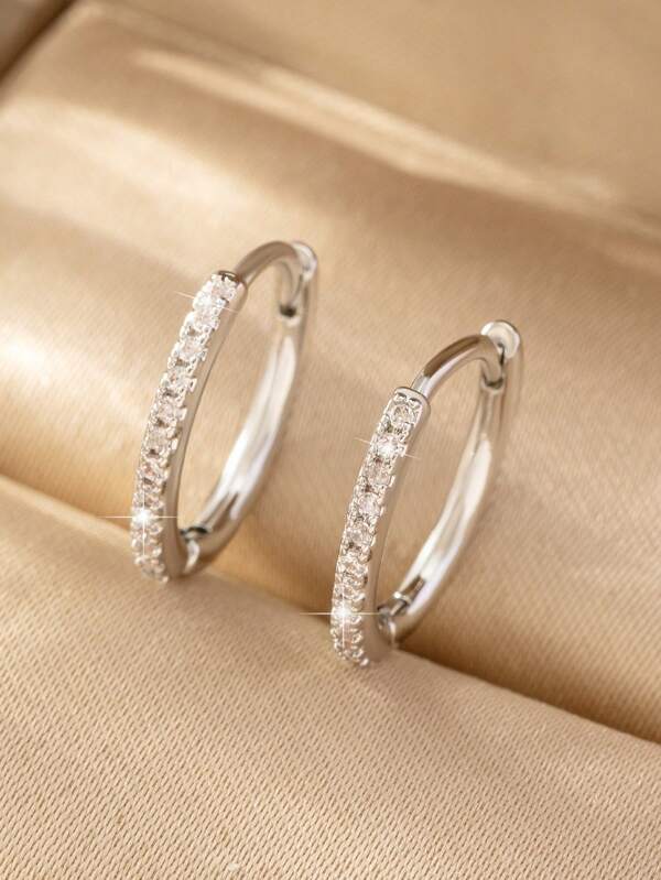 1pair Copper Zirconia Luxury Round Hoop Earrings For Date Gift