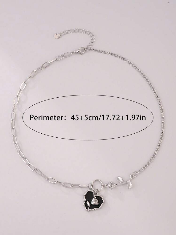 1 pc צד סגסוגת שמן שחור טפטוף ורד & לב שרשרת תליון שכבה אחת למתנה תאריך לנשים - ריבוי צבעים - ראה 3