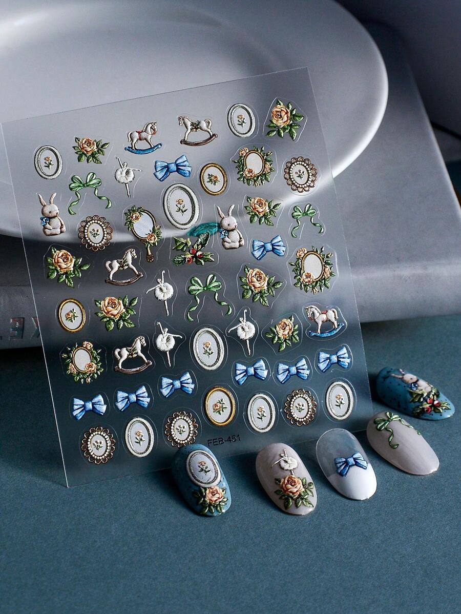 1sheet 5D Floral Print Nail Art Sticker Nail Stickers DIY - Multicolor - View 1