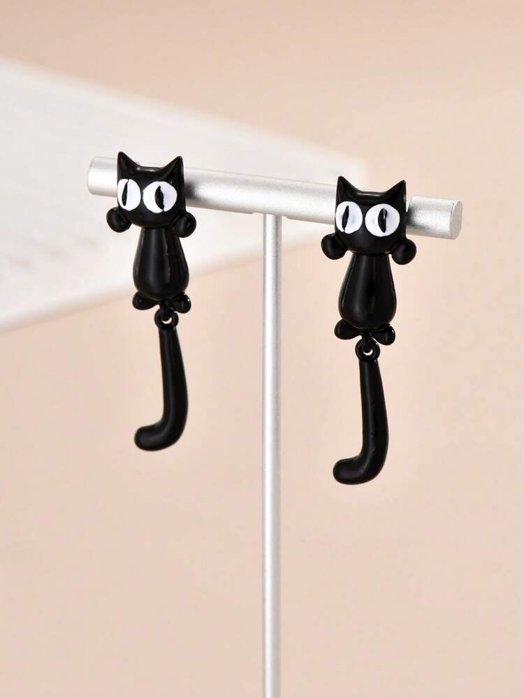 1pair Young Fashionable Black Cat Earring Jackets
